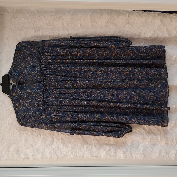 Gilli Blue long sleeve paisley print gold embellishment Med babydoll flirty - Picture 8 of 9